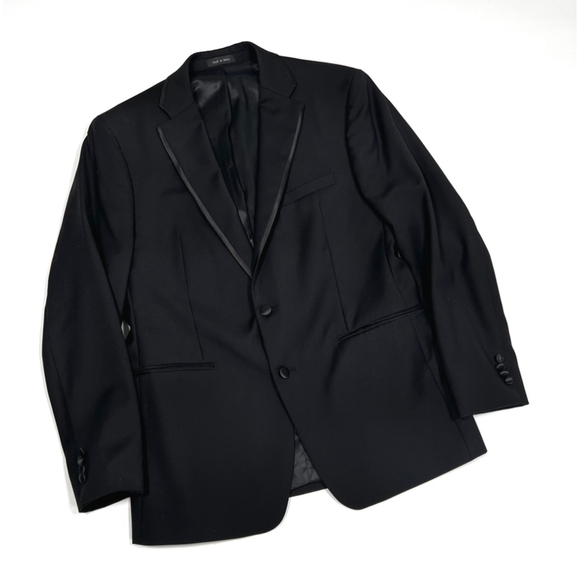 Calvin Klein Mens Tuxedo Black Blazer Satin Trim Wool Size 44R RN90736
